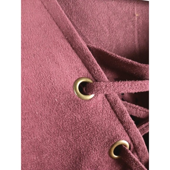 Westbound Women's Petite Sz PM Red Wine Faux Suede Long Sleeve Tasseled Top - Picture 11 of 16